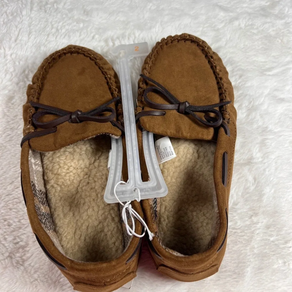 Cat &‎ Jack Kids Moccasin Slippers Brown Size 2 Sherpa Lined Cozy